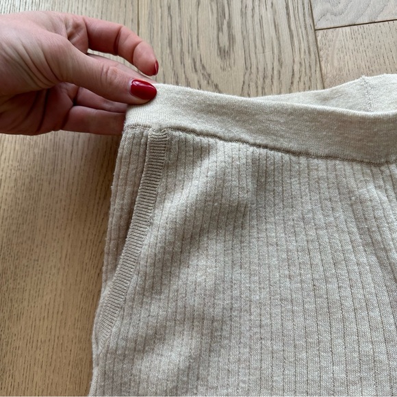 SKIN Melinda Ribbed Wool-blend Wide-leg Trousers in Beige - Picture 3 of 14